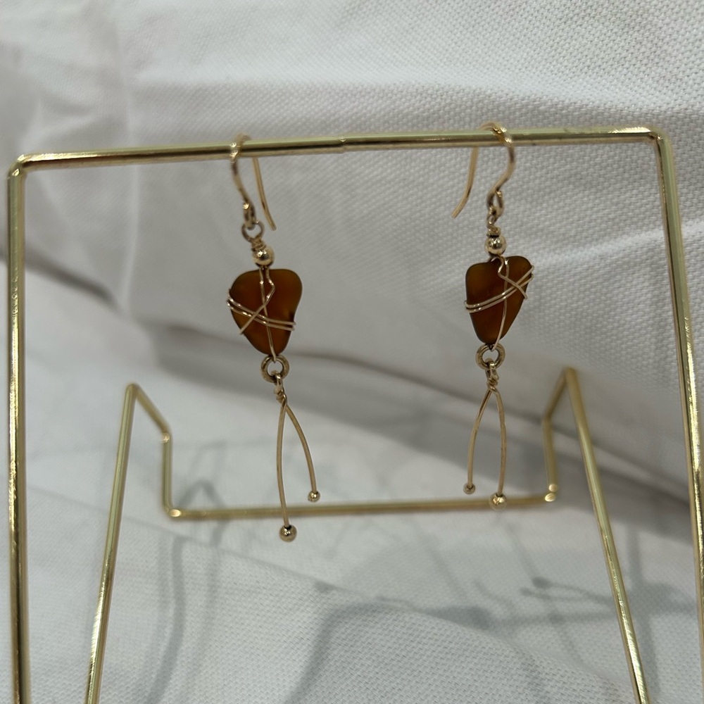 Handmade Gold and Brown Beach Glass Earrings